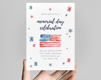 Memorial Day Weekend Invitation Party Invite Holiday Celebration Summer Kick Off Party Editable Digital Download Patriotic Party Gathering