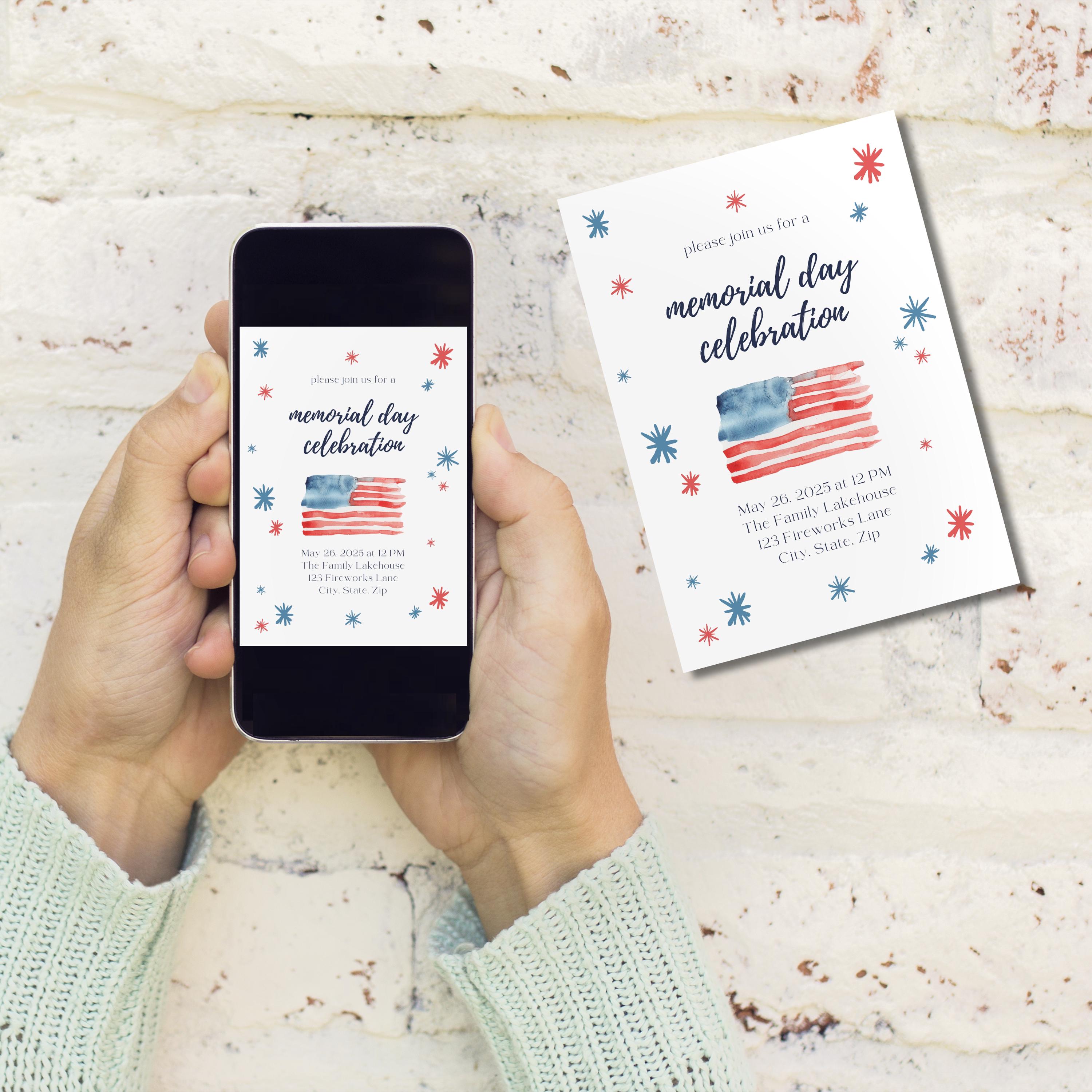 Memorial Day Weekend Invitation Party Invite Holiday Celebration Summer ...