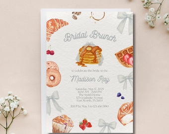 Inbjudan till brudbrunch Inbjudan till brudduschbrunch Brunchtema-fest Bröllopsfest Anpassa färger för bruden Personifiera