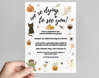 Halloween Party Invitation Spooky Halloween Invite Editable Halloween Ghost Pumpkin Cat Skeleton Party Invite Adult Kid Digital Download