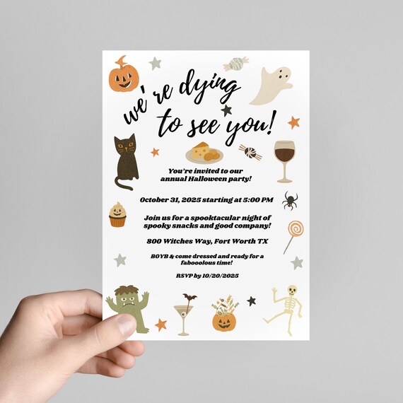 Halloween Party Invitation Spooky Halloween Invite Editable Halloween Ghost Pumpkin Cat Skeleton Party Invite Adult Kid Digital Download