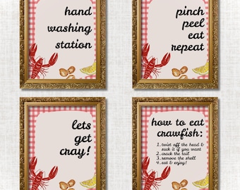 Letrero para fiesta de hervido de cangrejos de río, decoración editable para fiesta de hervido de mariscos, póster para fiesta de cangrejos de río, estación de lavado de manos, paquete temático de pelar, comer y repetir