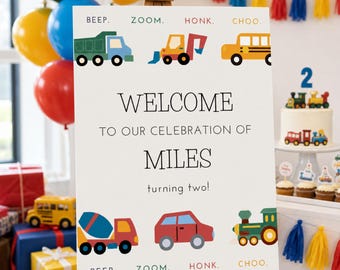 Transportation Themed Birthday Welcome Sign Editable Cars Birthday Toddler Boy Digital Download Signage Honk Beep Zoom Choo Various Sizes