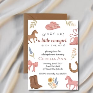 Cowgirl Baby Shower Invite Giddy Up A Little Cowgirl Is On Her Way Invite Western Floral Themed Baby Shower Customizable Digital Template