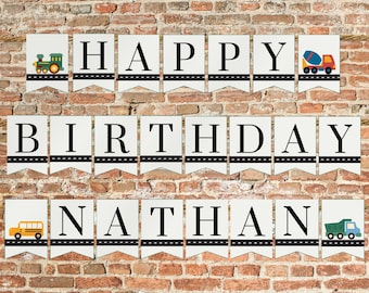 Transportation Birthday Party Banner Printable Vehicle Birthday Printable Party Decorations Toddler Birthday Decor Car Truck Happy Birthday