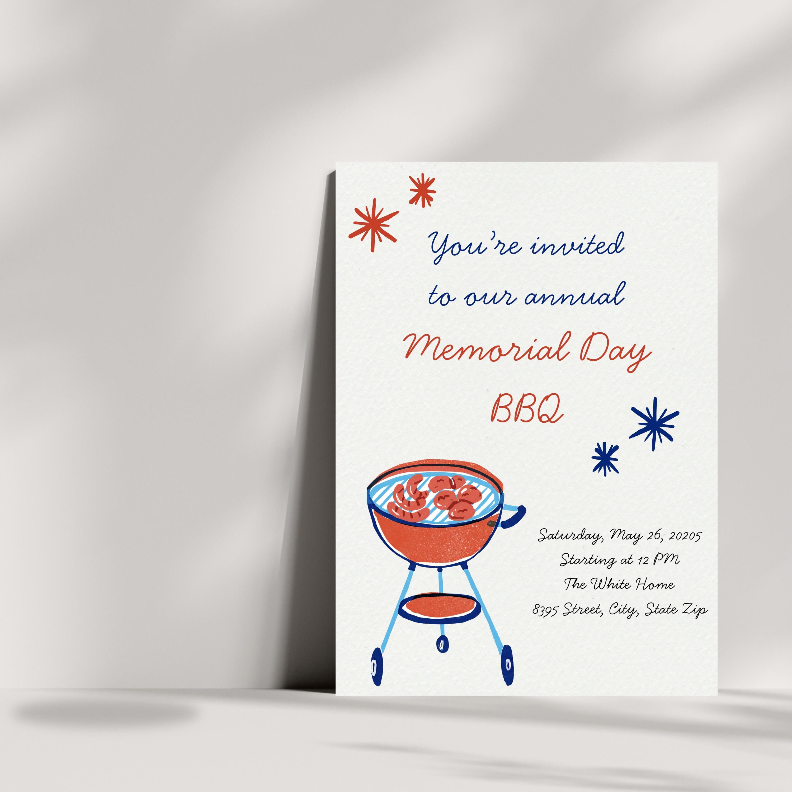 Memorial Day BBQ Invitation MDW Invite Celebration Summer Party Cookout ...