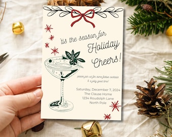 Tis The Season For Holiday Cheers Retro Cocktail Party Invitation Christmas Festive Template Printable Invite