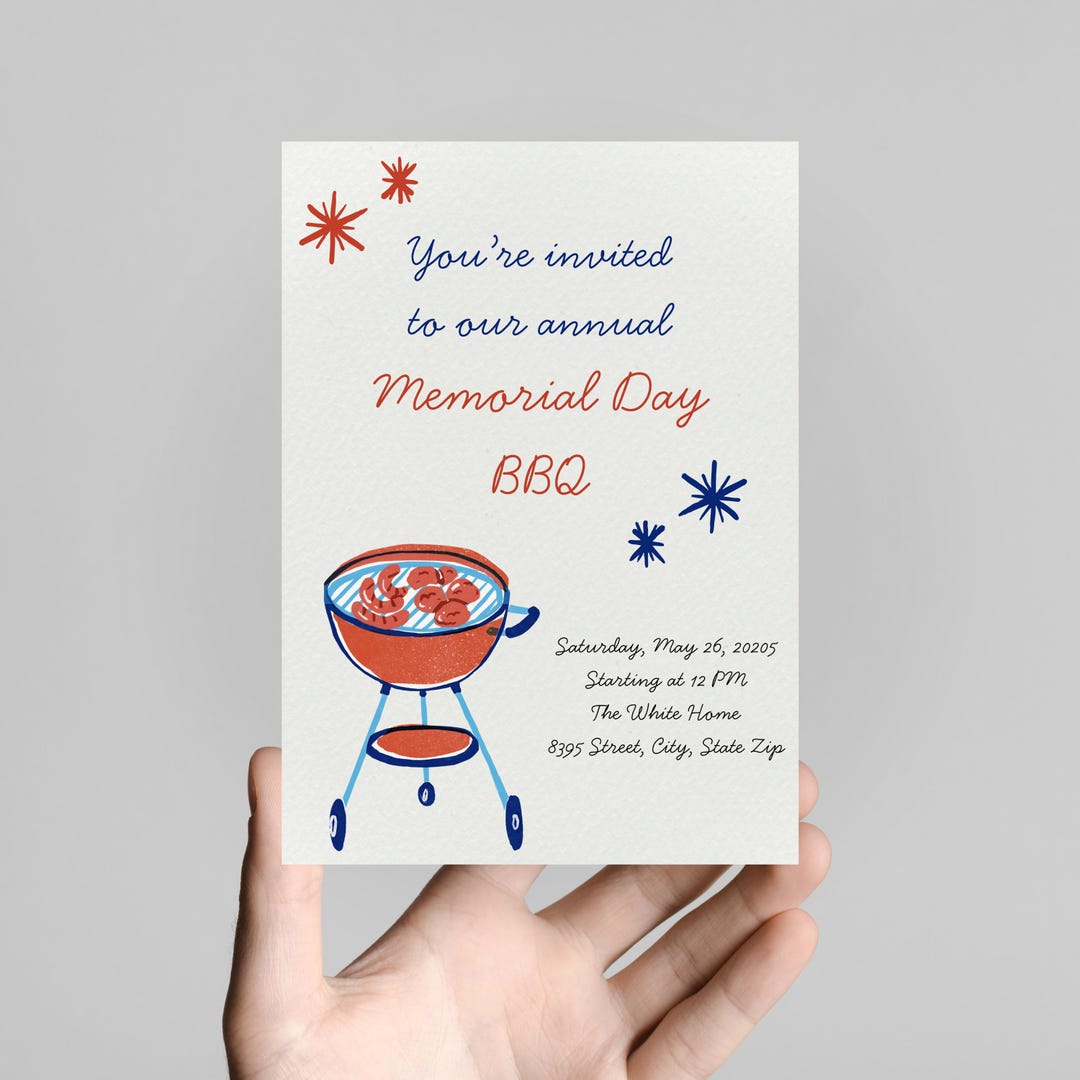 Memorial Day BBQ Invitation MDW Invite Celebration Summer Party Cookout ...
