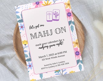 Mahjong Party Invitation Lets Get Our Mahj On Editable Invitation Pastel Floral Pattern Mahjong Themed Night Dot Bam Crack Digital Download