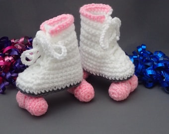 White and Soft Pink Newborn Baby Roller Derby Skate Booties, Retro Infant Skates, Baby Girl Shoes, Soft Infant Shoes, Free Shipping