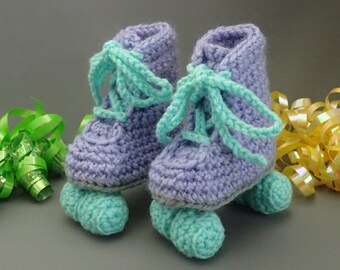 Crochet Baby Roller Skate Booties: Lavender and Mint, Newborn Gift