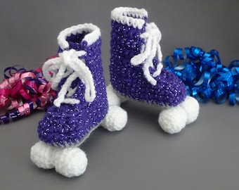 Crochet Roller Skate Booties: Sparkly Purple Baby Shoes
