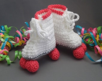 Crocheted Roller Skate Booties, Flamingo Pink Wheels, Newborn Photo Prop