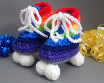 Rainbow Crochet Baby Roller Skate Booties, Newborn Photo Prop