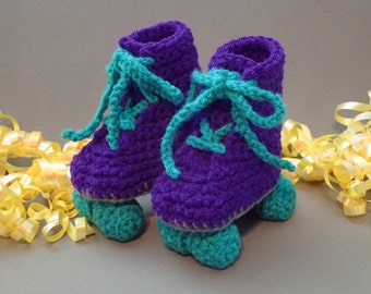 Crochet Roller Skate Booties: Amethyst Purple, Jade Green, Newborn Gift