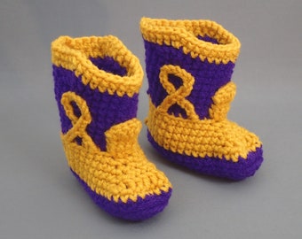 Crochet Baby Cowboy Booties: Purple & Gold, 0-3 Month