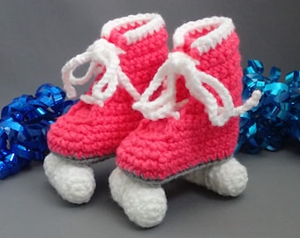 Crochet Baby Booties: Peony Pink Roller Skate Shoes