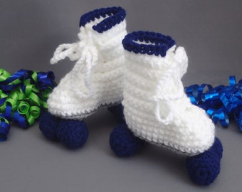 White and Soft Navy Newborn Baby Roller Derby Skate Booties, Soft Baby Sports Shoes, Retro Roller Skates, Infant Sportswear, Free Shipping