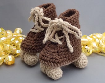 Crochet Roller Skate Booties: Chocolate Brown Baby Derby Shoes, Photo Prop