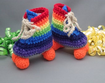 Crochet Rainbow Roller Skate Booties: Retro Baby Shoes (3.5" Soles)