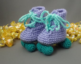 Crochet Roller Skate Booties, Lavender Newborn Baby Shoes