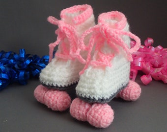 White and Soft Pink Newborn Baby Roller Derby Skate Booties, Retro Infant Skates, Baby Girl Shoes, Soft Infant Shoes, Free Shipping