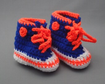 Crochet Baby Basketball Booties: Royal Blue & Neon Orange
