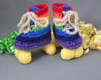 Crochet Baby Roller Skate Booties: Rainbow Retro Infant Shoes