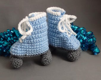 Crochet Roller Skate Booties: Light Blue Newborn Photo Prop