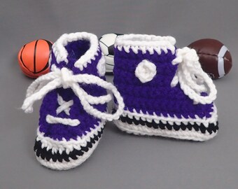 Crochet Baby High Top Booties: Purple Amethyst Newborn Gift