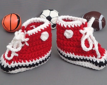 Crochet Baby Basketball Booties: Red & White High Tops