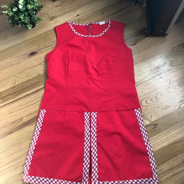 Vintage1960s romper skort Scooter skirt size-L red with gingham trim