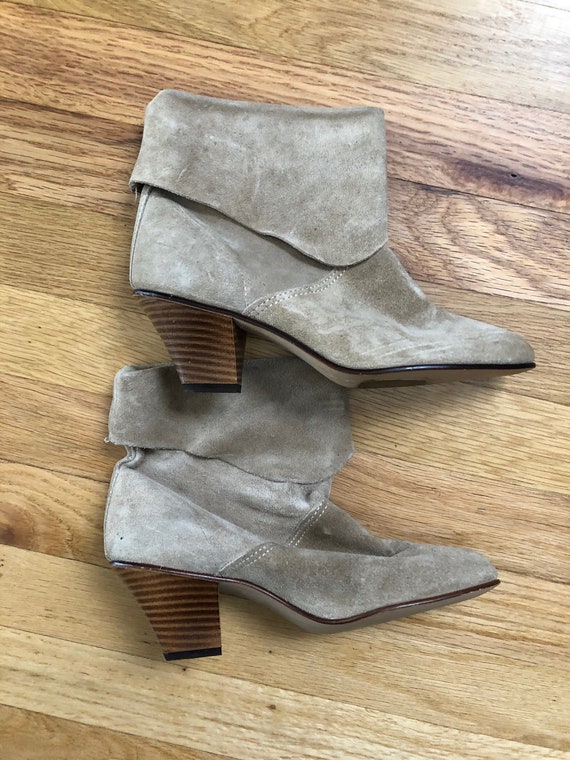 Vintage tan suede booties with 2 inch heel - image 2