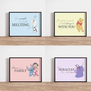Set of 20 Disney Character Printable Posters Childs Room Decor Colourful Prints Baby Gift Wall Affirmation Positive Movie Quotes Digital Art
