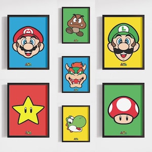 Set von 20 Super Mario Bros Charakter druckbare Poster Kinderzimmer Dekor bunte Drucke Spielzimmer Wand Geschenk Jungen Unisex Kinder digitale Kunst
