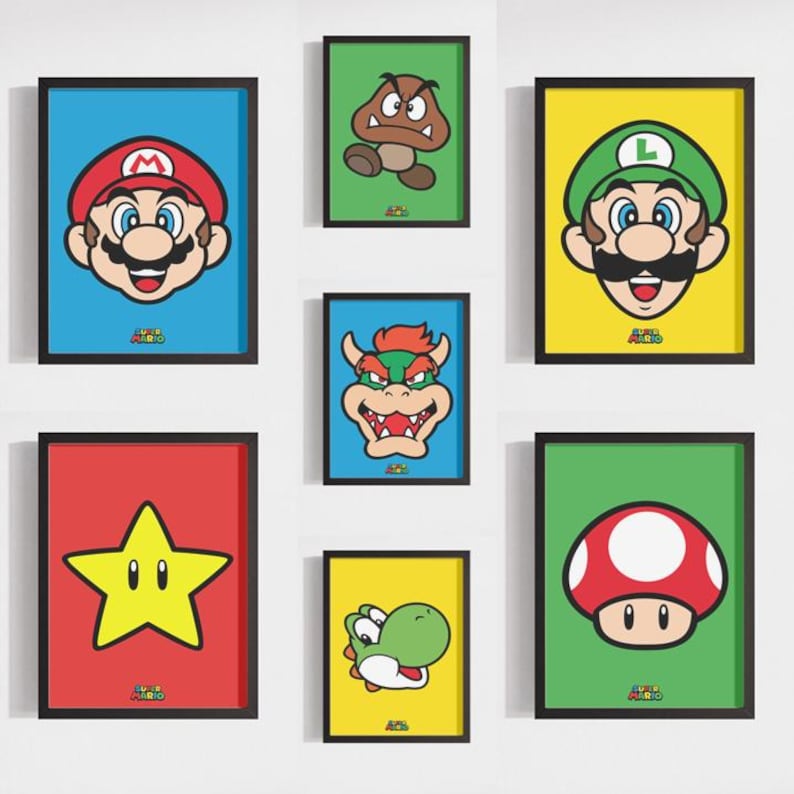 Set of 20 Super Mario Bros Character Printable Posters Childs Room ...