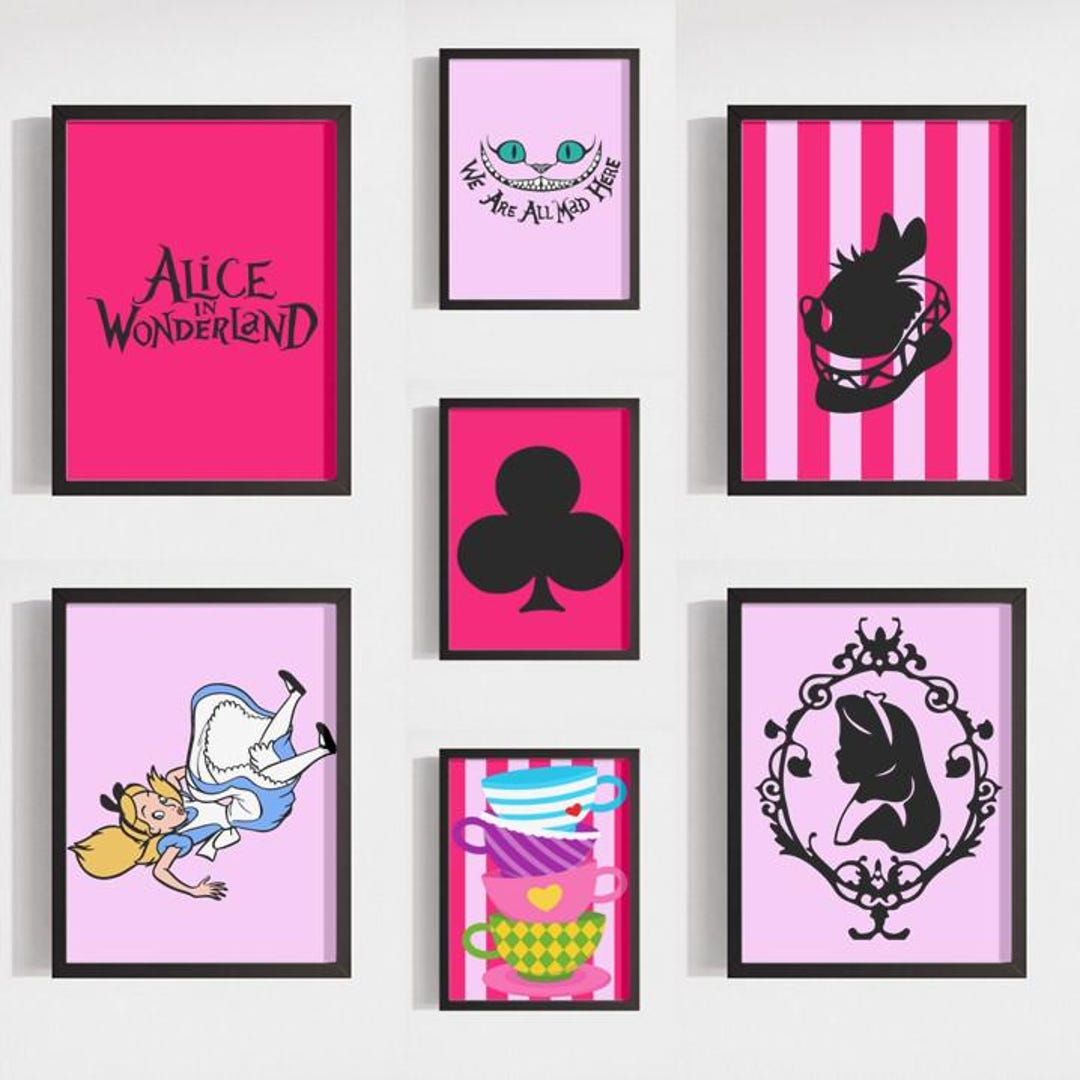 Set of 18 Alice in Wonderland Printable Posters Child Pink Room Decor ...