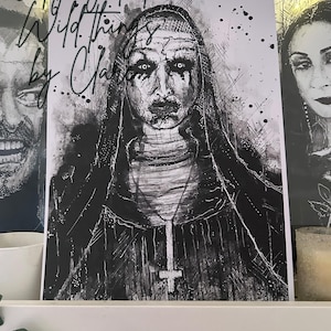 The Nun Valak from The Conjuring  horror movie traditional art print