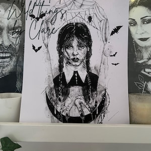 Wednesday Addams, traditionele kunst, gotische kunstafdruk, voor jubilea, bruiloften, valentijnskaarten A4