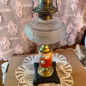 Vintage Whale Oil Kerosene Lamp Handpainted floral