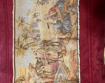 Vintage Belgian tapestry rug maker scene in Egypt or Middle East 37” x 18 1/2”