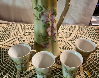 Vintage Nippon Dogwood pattern Chocolate Pot and matching cups