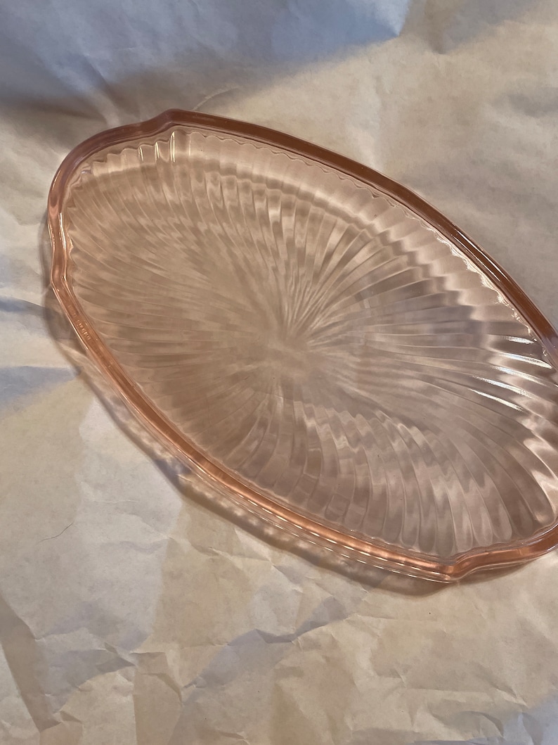 Vintage Pink Depression Glass Oval Serving Platter 10 Inches Etsy