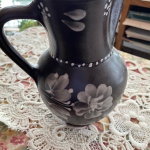 Vintage Brown Pottery Pitcher: Glazed Floral Design