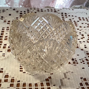 Vintage Lead Crystal Cut Glass Bowl: Scalloped Edge, 3.25&quot;