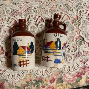 Vintage Oil and Vinegar Hand Painted  Rooster Ceramic jugs