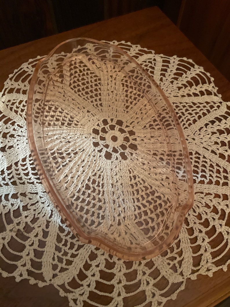Vintage Pink Depression Glass Oval Serving Platter 10 Inches Etsy