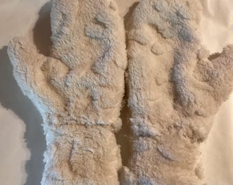 Handmade Creamy White Furry Fleece Mittens lined