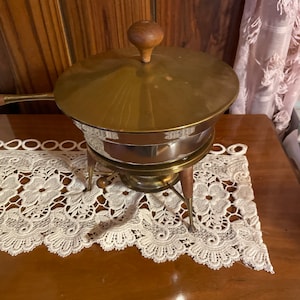 Vintage mid century, chafing dish, brass, and stainless steel, no maker marks