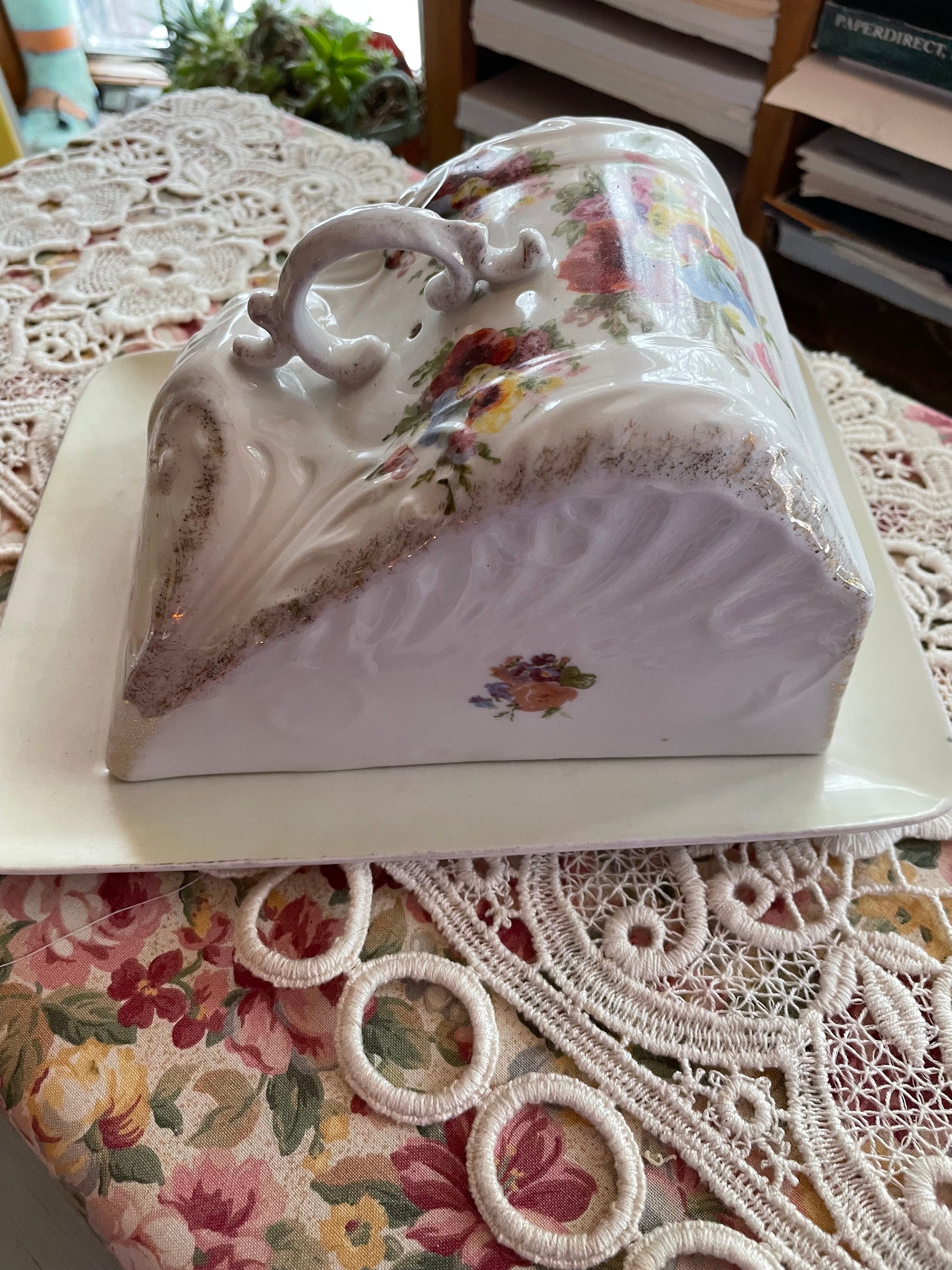 Vintage Covered Cheese Serving Dish Germany Floral Pansies Etsy